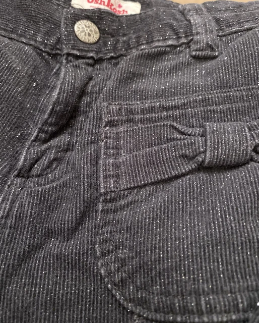 Pantaloni in velluto a coste OshKosh neri scintillanti misto cotone elasticizzati 12 anni cavi Y2K 3