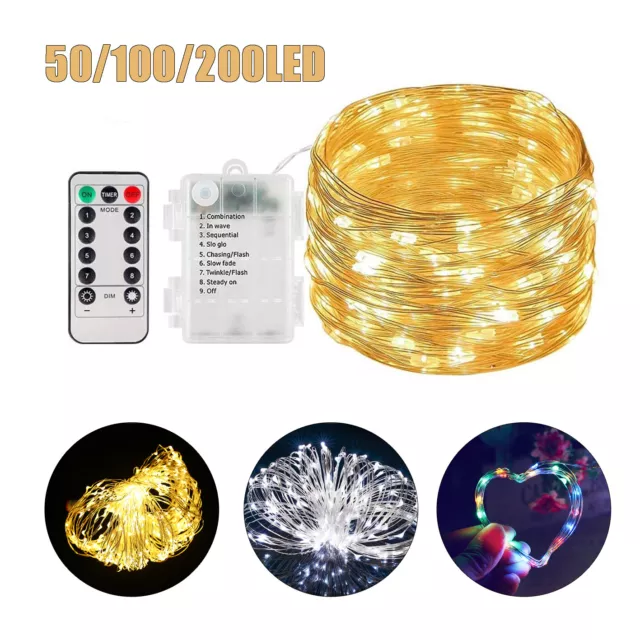 50/100/200 LED Battery Cooper Wire Light String Fairy Lights Xmas Party Remote