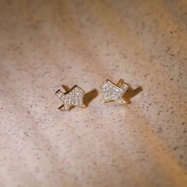 14k Gold 0.20 Ct. Lab-Created Diamond Texas Map Design Studs Earrings