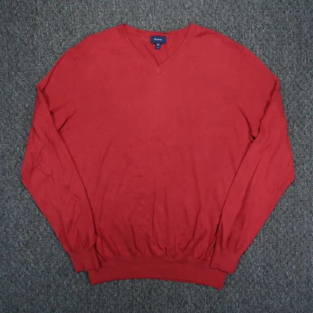 Faconnable Sweater Mens XXL Red V Neck Silk Cashmere Blend Long Sleeve Pullover