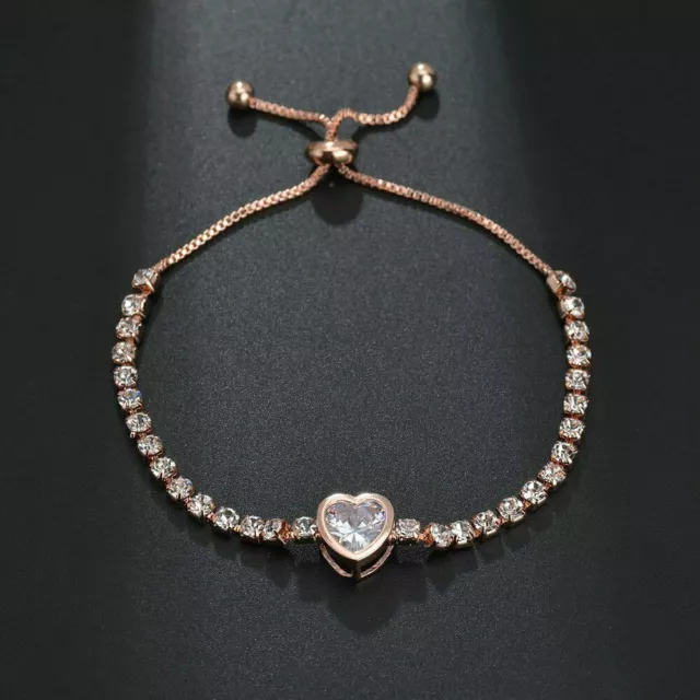 Elegant Rose Gold White Heart Topaz New Women Fashion Jewelry 4" - 9" Bracelet