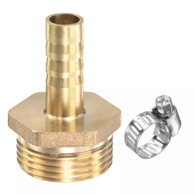 1 Set Brass Hose Fitting Straight 10mm Barb x G3/4 Male Thread with Hose Clamp