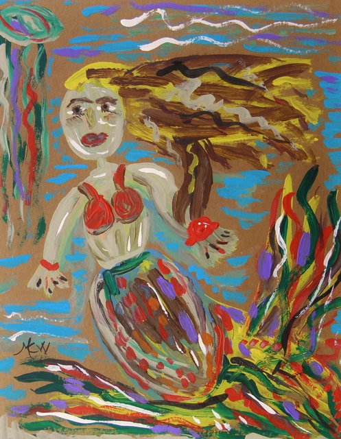 Original Sea  MERMAID Naive Folk Outsider Self taught Mary Carol art MCW