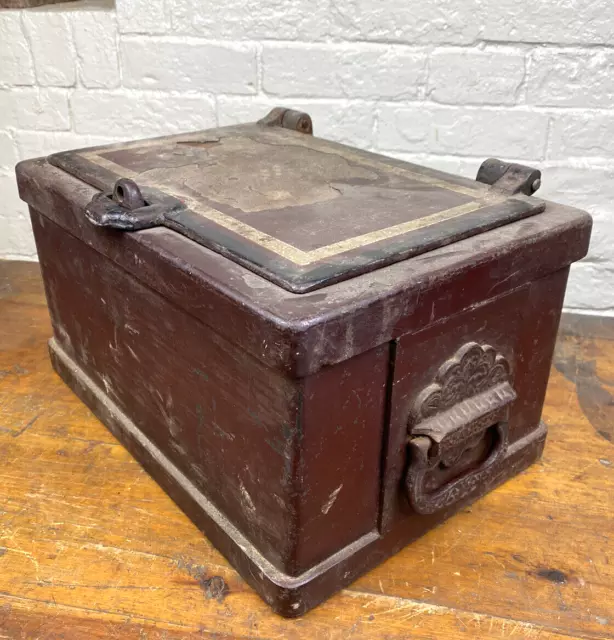 C.1875 Strong Box w/ Original Paint, No Pinch Handles, RR, Stagecoach, 46 LBS