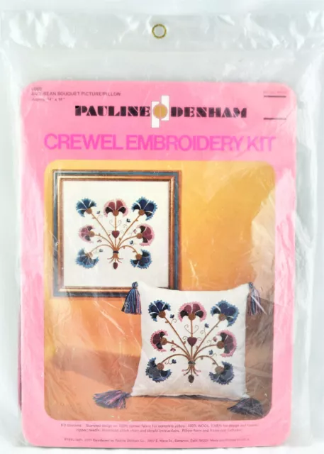 💮PAULINE DENHAM Jacobean Bouquet Picture/Pillow Needlepoint~#6060 1974[Sealed]