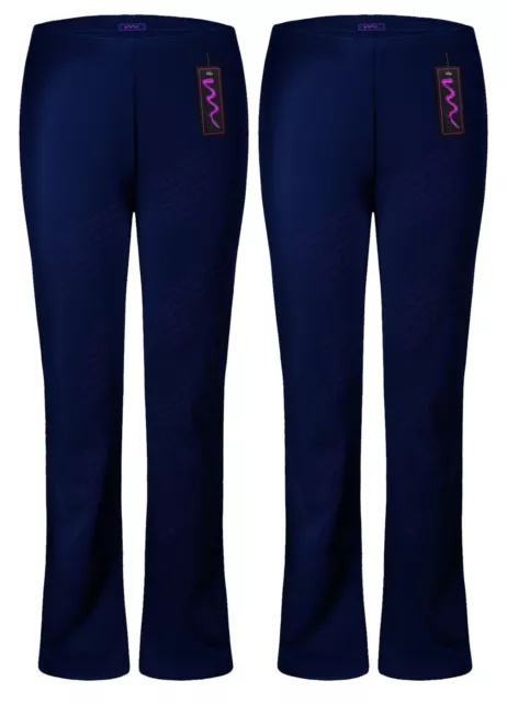 New Ladies Pack Of 2 Bootleg Stretch Finally Ribbed Trousers Navy Blue Size 8-24