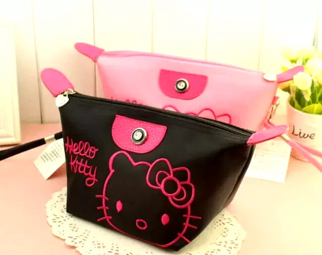 Sanrio Hello Kitty Black & Pink Cosmetic Bag Makeup Purse Beauty Storage Tote 3