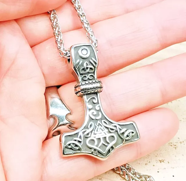 Viking Mjolnir Necklace, Norse Thor's Hammer Necklace Pendant with Celtic Knots