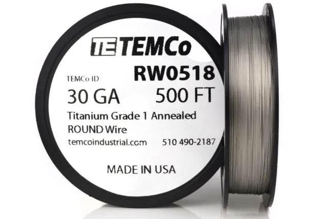 TEMCo Titanium Wire 30 Gauge 500 FT Surgical Grade 1 Resistance AWG ga