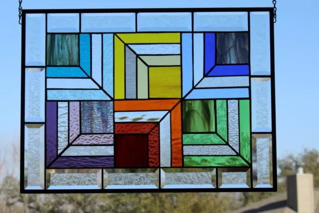 Multi-Color ,Beveled Stained Glass Window Panel 22 1/2"x 16 3/8"