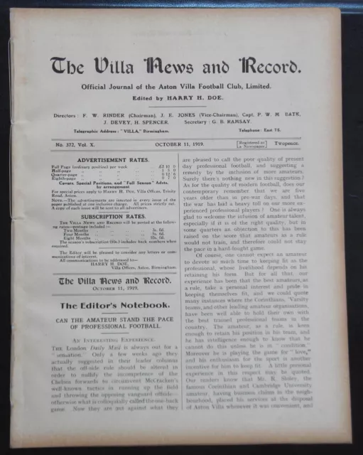 Reserves - ASTON VILLA v PRESTON NORTH END  - 1919/20 - Central League