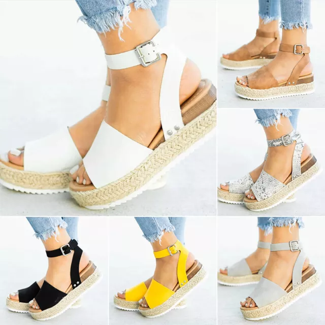 Summer Womens Chunky Sandals Thick Sole Strappy Block Flatforms Shoes New Size