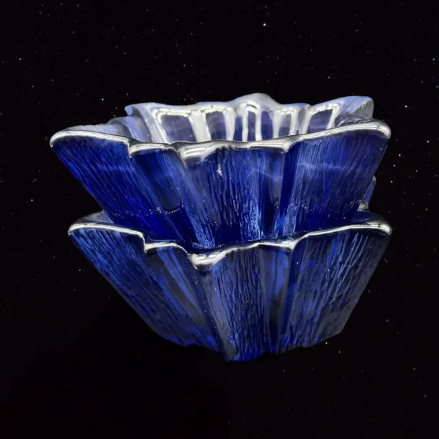 Art Glass Candle Holder Lot Cobalt Blue Star Shapped Set 2”T 5”W Vintage 2
