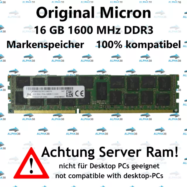 16 GB Rdimm ECC Reg DDR3-1600 HP HPE Proliant DL160 DL360e Gen8 G8 Serveur RAM
