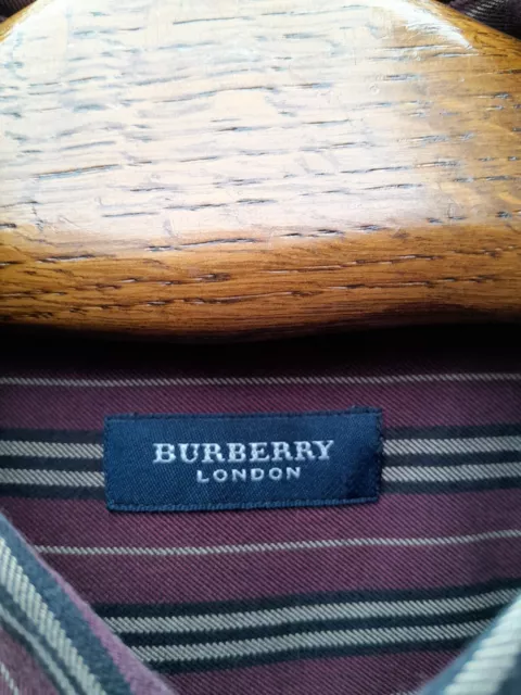 Burberry London Stripe Shirt Men's Extra Large Burgundy Pocket Made In Spain 3