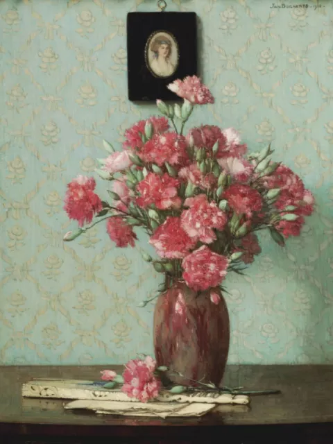 Pink Flowers in Vase 18 x 24 in Rolled Canvas Print Vintage Painting