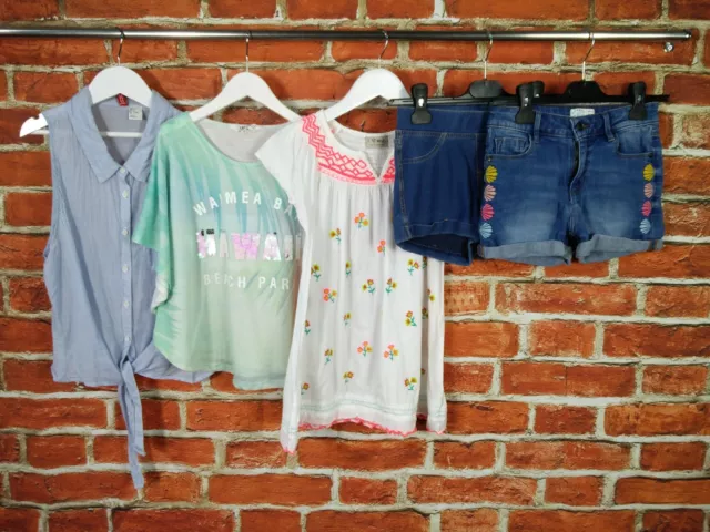Girls Bundle Age 9-10 Years Fatface H&M Denim Shorts Summer Tops Sequins 140Cm