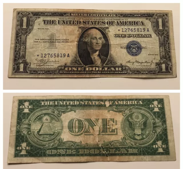 VINTAGE rare 1935-PLAIN STAR $1 SILVER CERTIFICATE ONE DOLLAR BILL BLUE SEAL