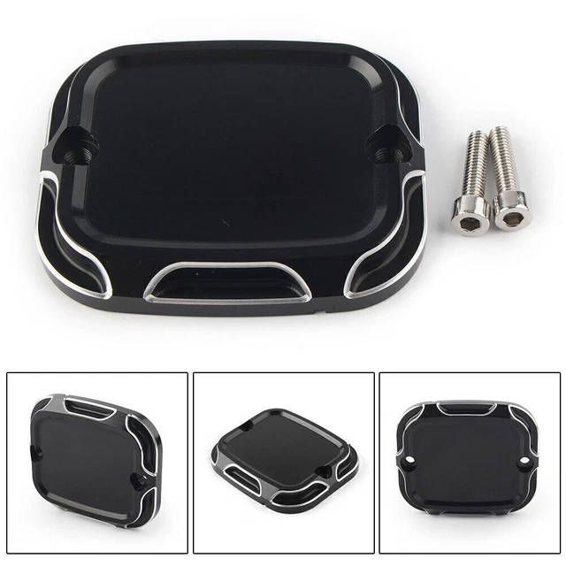 CNC Cut Front Brake Reservoir Master Cylinder Cover Black Fit Harley Softail