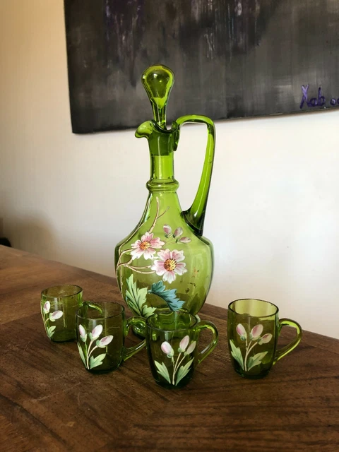 Ancienne Jolie Carafe Émaillée Et 4 Petits Verres Émaillés, Legras ?
