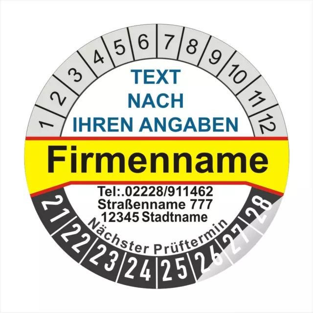 Prüfplaketten Individuell Wunsch Text Logo DGUV V3,UVV,BGV,D27,BGR,VDE Ø:30-40mm