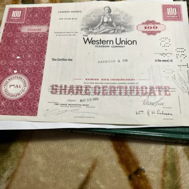 1969 The Western Union Telegraph Company 100 shares vintage
