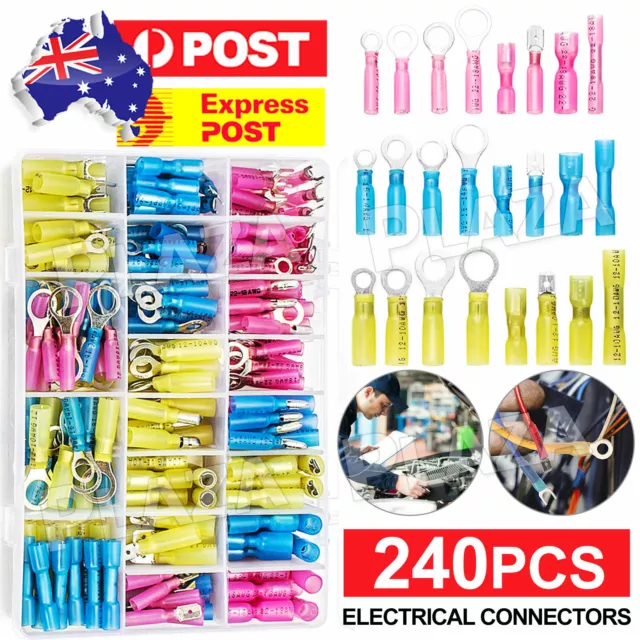 240PCS Heat Shrink Electrical Wire Connectors Crimp Marine Automotive Terminals