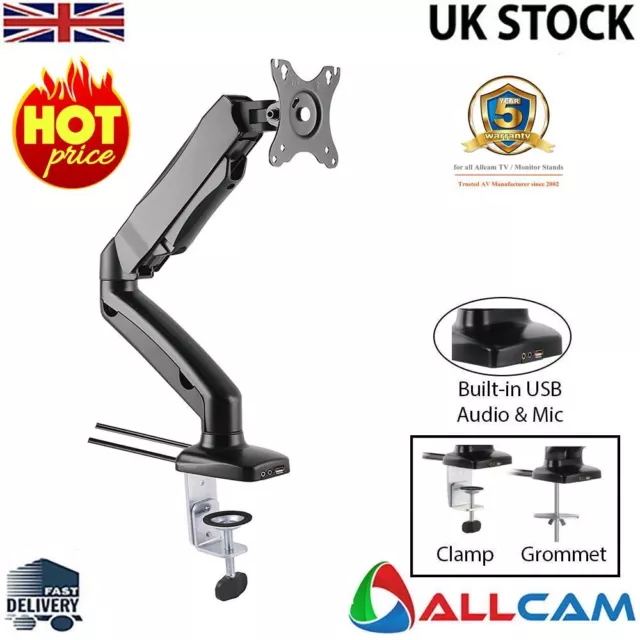ALLCAM GAS SPRING Desk Mount LCD Monitor Single Arms Stand w/ vesa bracket  £34.98 - PicClick UK
