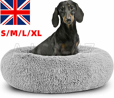 Donut Dog Bed Round Grey Soft Plush Cat Beds Calming Pet Anti Anxiety Warm