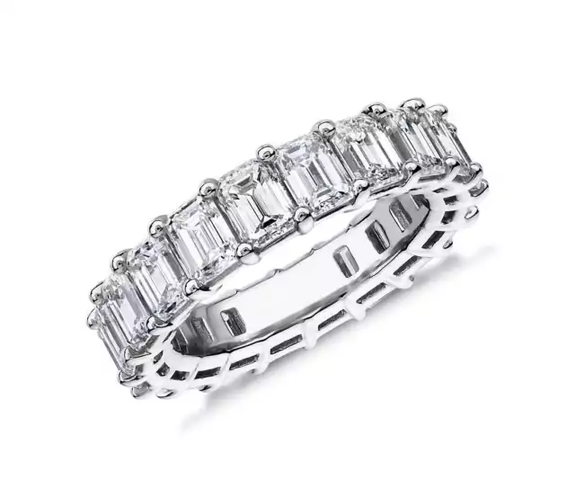 6 Ct Emerald Simulated Eternity Wedding Band Ring 14k White Gold Plated Women's