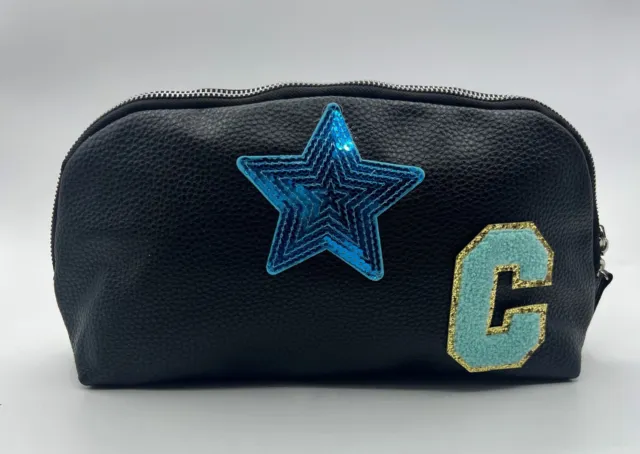 Cosmetic Bag, Personalized Sewed Embroidery Heart Star Patch, Brilliants Vibrant
