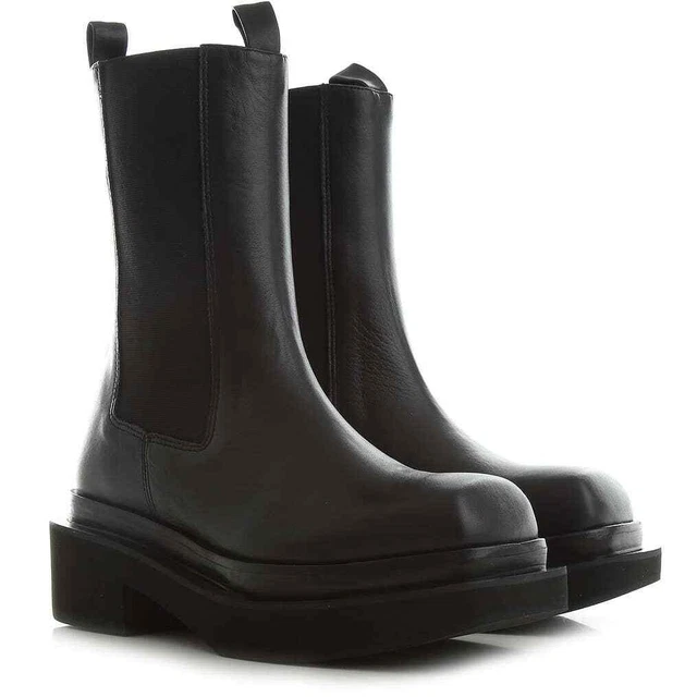 Paloma Barcelo Black Leather Chunky Chelsea Boots Size 39