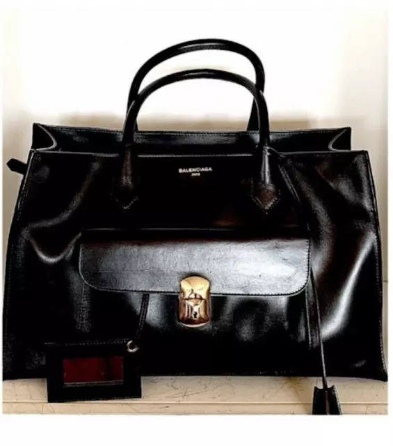 🌸 BALENCIAGA Black Smooth Leather PADLOCK WORK TOTE Barneys Italy $2395 🌸