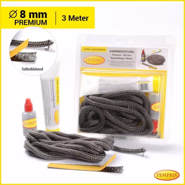Temprix Cheminée & Four Joint Résistant au Feu Cordon D'Étanchéité Ø 8 MM Rond