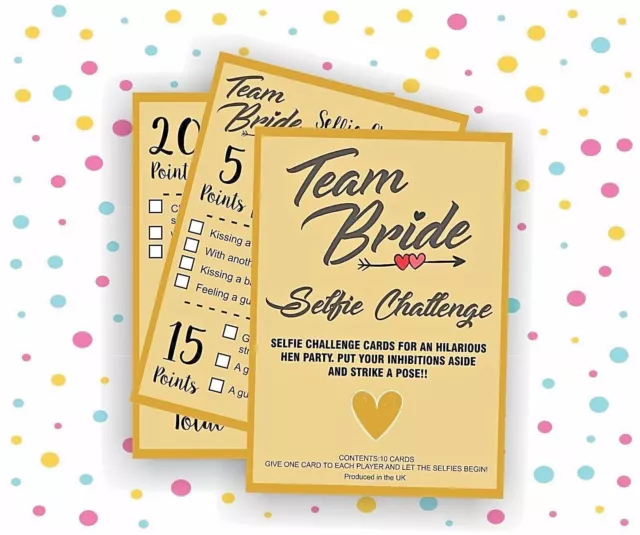 10 x team bride selfie challenge cards hen party accessory photo selfie games