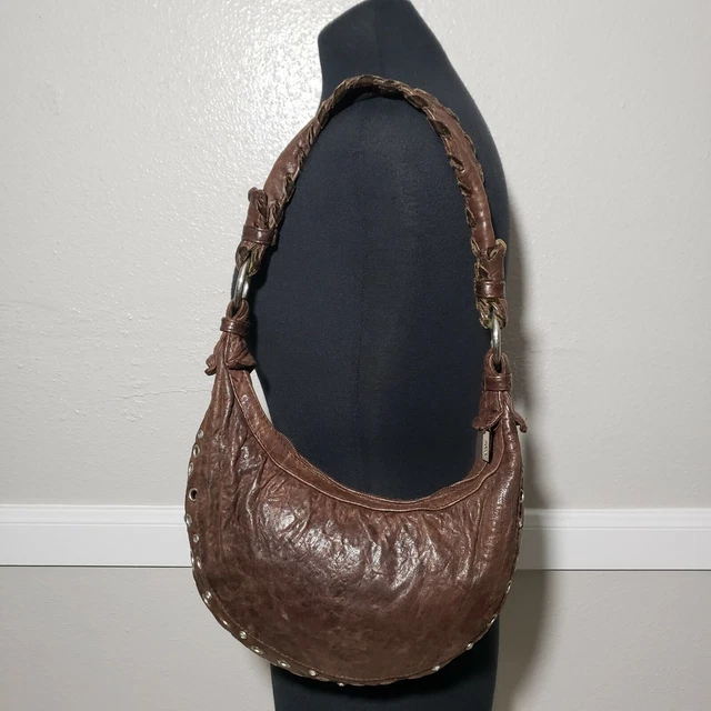 TREESJE Purse Brown Leather Moto Hobo Shoulder Bag Satchel Bohemian Style TREESJE Purse Brown Leather Moto Hobo Shoulder Bag Satchel Bohemian Style