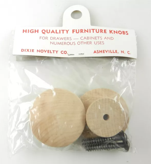 Dixie Novelty Co. 2" Wood Cabinet Drawer Knobs - 1 Pair w/ Screws - NIP ~ MS