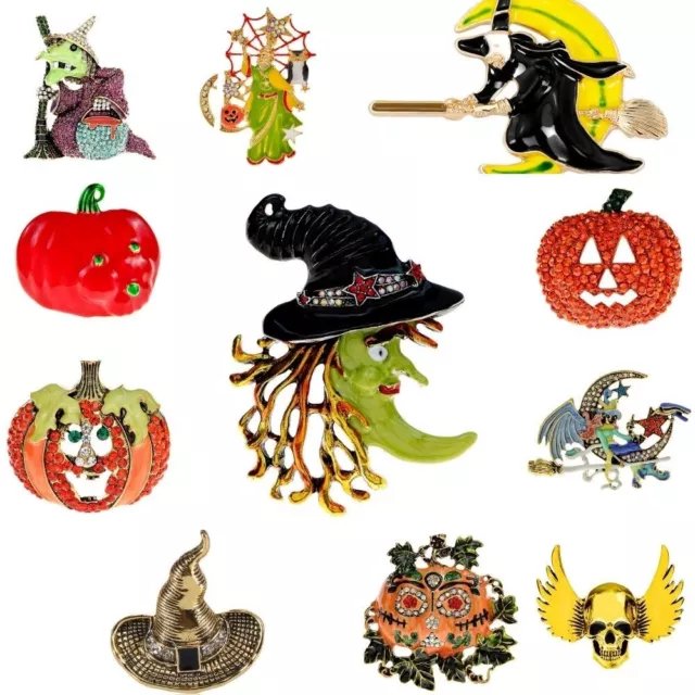 Halloween Brooch Pin Jewelry Women Men Witch Ghost Skeleton Pumpkin Bat Wizard