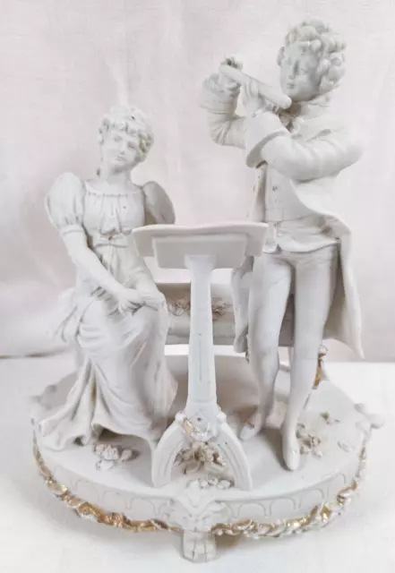 SCULPTURE en Ceramique scene ROMANTIQUE Personnages COUPLE Musicien Figurines Y