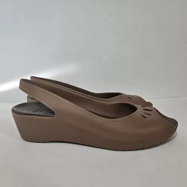 Crocs Wmns Sz 9 Mabyn Brown Slingback Open Toe Wedge Sandals Shoes Comfort Style
