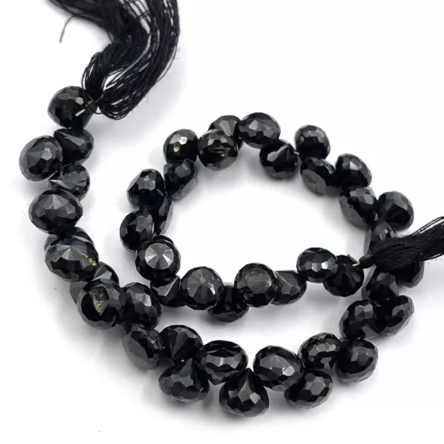 Natural Black Spinel Gemstone Onion Briolette Cut Beads 149 CT 7-8 MM 8 Inch
