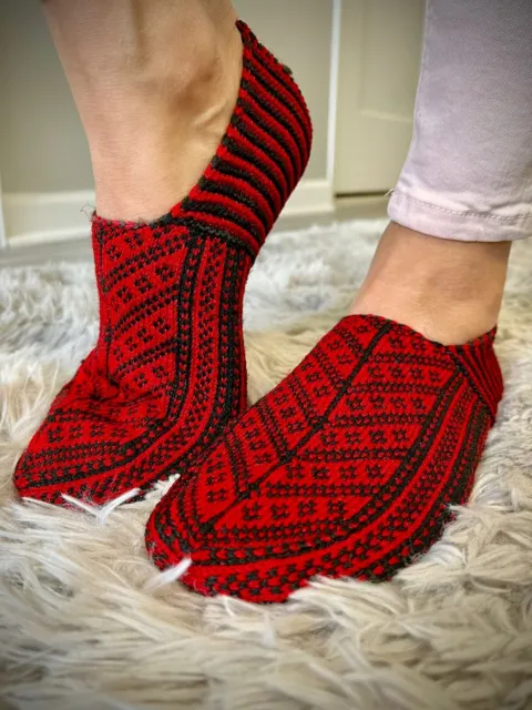 Women & Men US 7 - 9 , ethnic Turkmen hand-knit slipper sock, great for travel