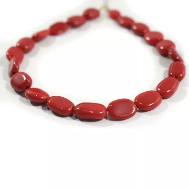 Perles de pierres précieuses en vrac de forme ovale lisse en corail rouge...