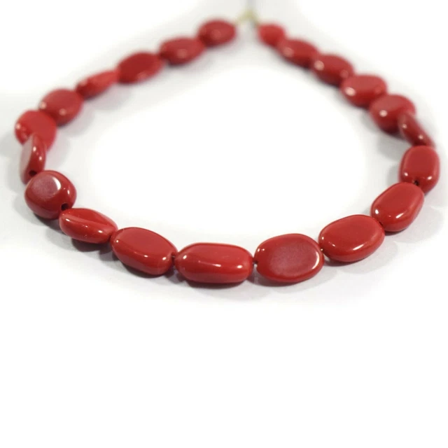 Perles de pierres précieuses en vrac de forme ovale lisse en corail rouge...