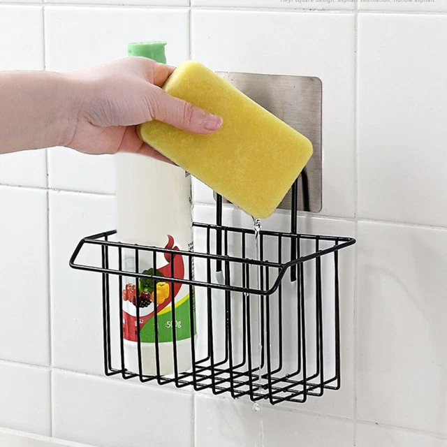 4 Pièces Porte-Éponge Autocollant, Support De Rangement Pour Évier, Porte Éponge Mural Sans Perçage, Multifonction Crochets Étanches En Acier Inoxydable, pour Salle De Bain, Cuisine (Noir,Argent