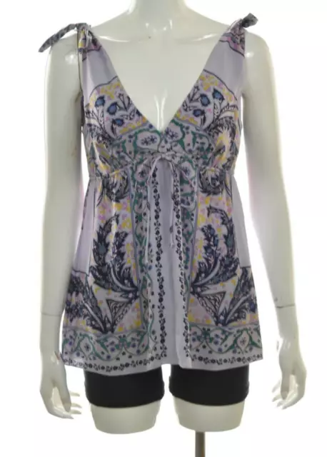 Alice & Trixie Womens Top Size S Purple Blue Floral Blouse Sleeveless Silk Shirt