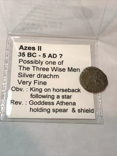 SASA King Azes II of Baktria East of Bethlehem Silver Drachm