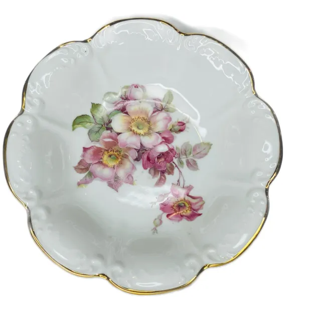 Vintage Gerold-Porzellan Floral Bavaria Scalloped Edge Bowl Pink Flowers Ceramic