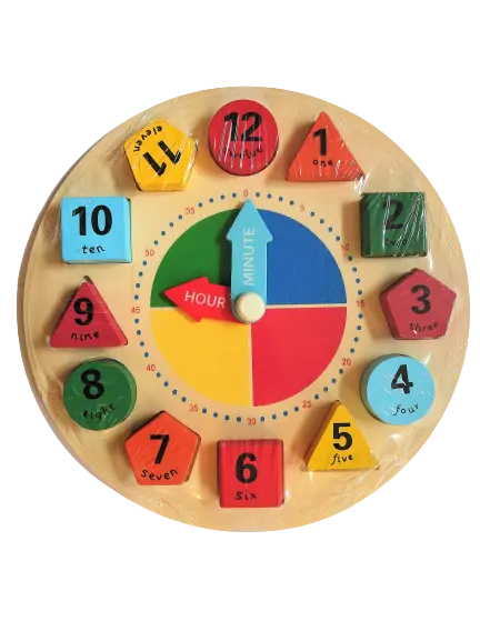 Wooden Shape Sorting Educational Learn to Tell the Time Toy Childrens Gift