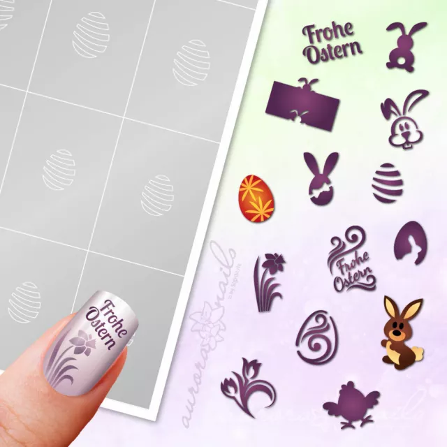 Plantillas para aerógrafo y arte de uñas SET112 Pascua Primavera Conejo de Pascua Huevos de Pascua